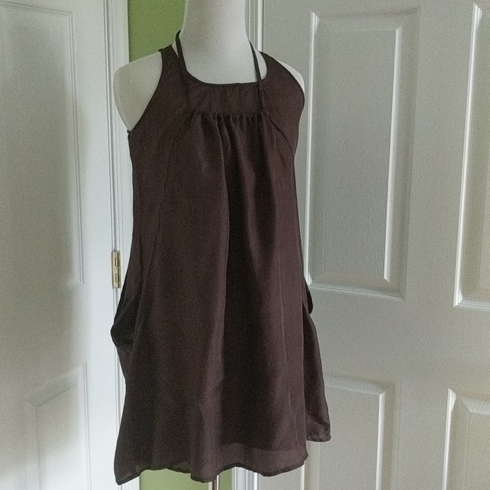 Silk Halter Mini Dress in Rich Brown, Size XS